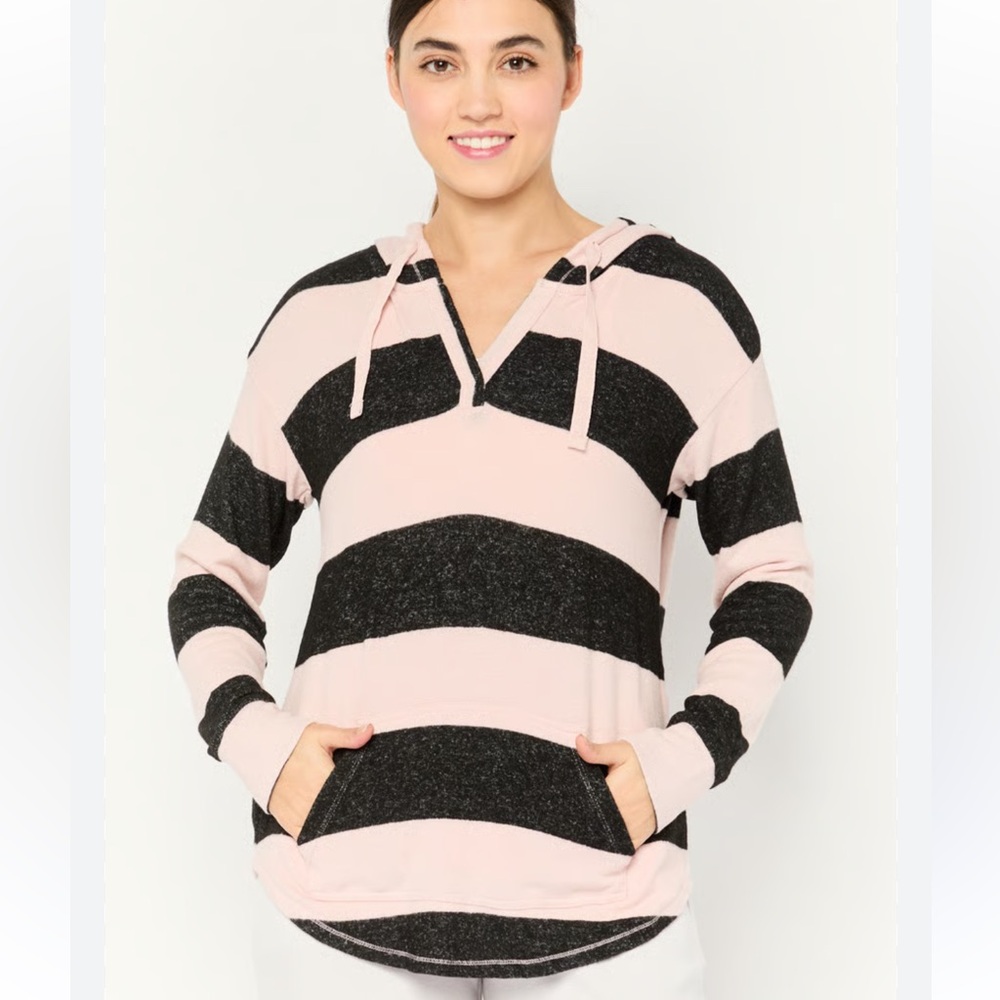 Market & Spruce NWT Pink and Black Striped Hoodie women’s‎ size large